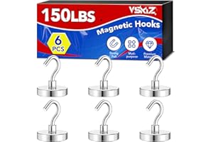 VSKIZ Heavy Duty Magnet Hooks, 150Lbs Strong Magnetic Hooks for Cruise Cabins, Metal Magnetic Grill Hooks for Hanging, Magnets with Hooks Magnetic Hanger for Refrigerator, Toolbox, Storage - 6Pack