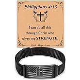 Miss Chipmunk Cross Bracelet for Men,American Flag Stainless Steel Bracelets Bible Verse Jewelry Gift,Birthday Christmas Gifts for Men Him Dad