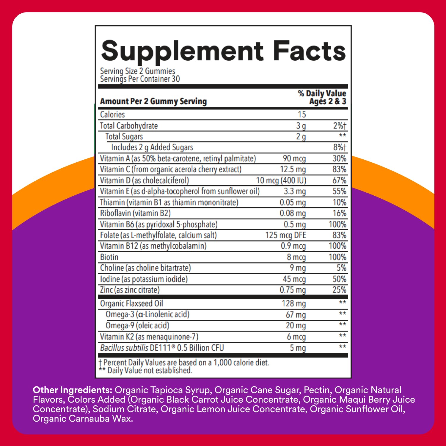 SmartyPants Organic Toddler Multivitamin Gummies: Probiotics, Omega 3 (ALA), Vitamin D3, C, Vitamin B12, B6, A, K & Zinc, Beta Carotene, Gluten Free, Three Fruit Flavors, 60 Count (30 Day Supply)