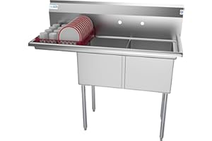 KoolMore 2 Compartment Stainless Steel NSF Commercial Kitchen Prep & Utility Sink with 2 Drainboards - Bowl Size 15" x 15" x 12", Silver, Left Drainboard