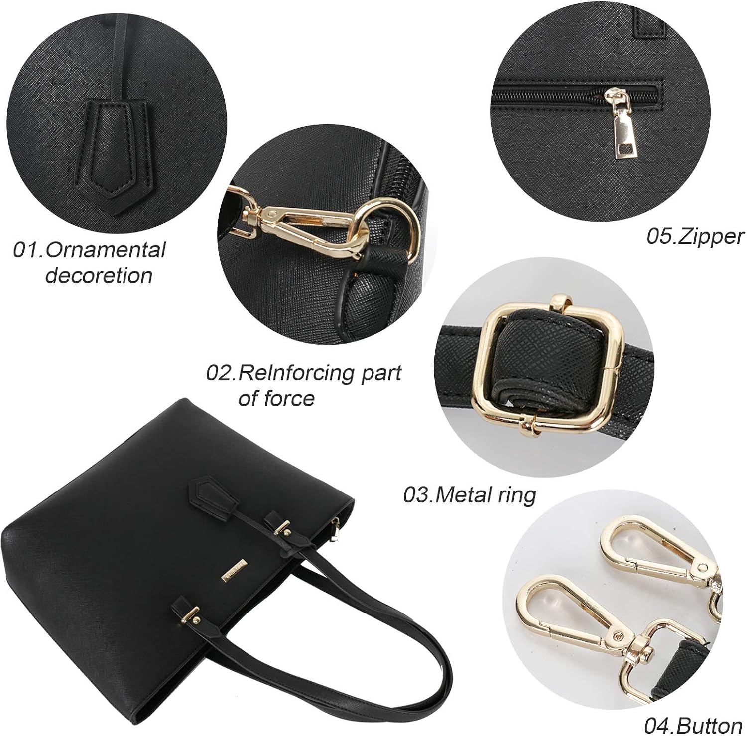 Handbags and Purse for Women Fashion gift Handbags Tote Bag Shoulder Bag Top Handle Satchel Set 4pcs (A Black): Shoes