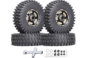 HobbyPark Brass 1.0 Beadlock Wheels & Tires for 1/18 TRX4M Upgrades Parts 1/18 SCX24 1/24 RC Crawler Replacement, Set of 4 (Type A)