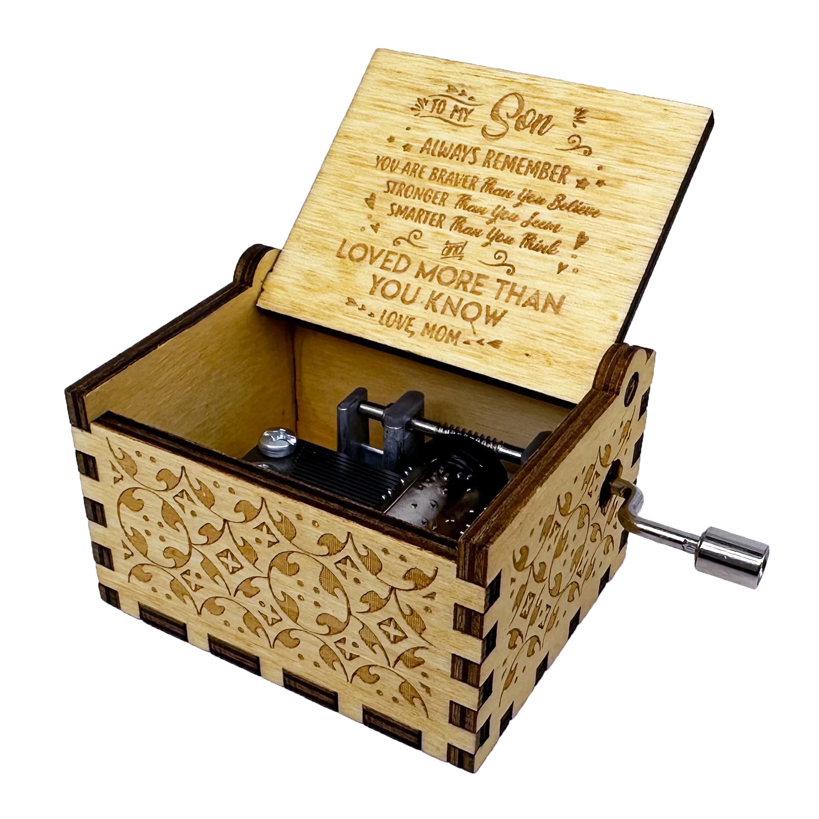 Youtang You are My Sunshine Music box 18 Note Hand Crank Engraved Wood Music Box Antique Vintage Gift for Birthday Christmas Graduation(From Mom to Son)…