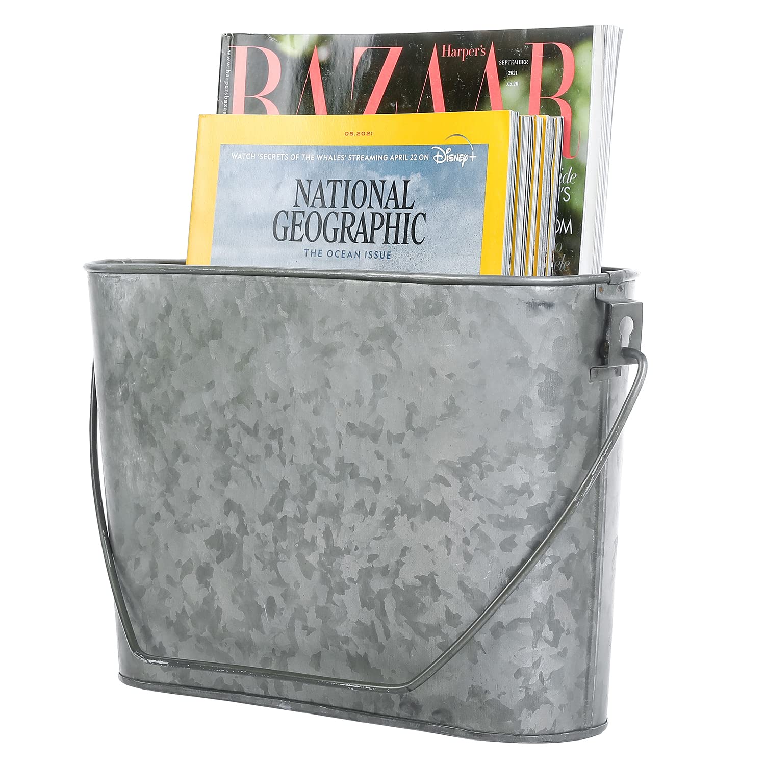 Photo 1 of MyGift Rustic Wall Mounted Galvanized Metal Bathroom Magazine Rack, Farmhouse Bucket Style Tin Hanging Storage Bin - Handcrafted in India