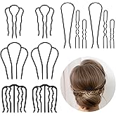 inSowni 12 Pack Smooth Black Metal Hair Side Combs U-shaped Hair Pins Hair Sticks Forks French Twist Bun Updo Hair Style Tools Accessories for Women Girls