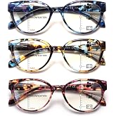 COJWIS Progressive Multifocus Reading Glasses for Women - 3 Pack Computer Readers with Blue Light Blocking and Spring Hinge
