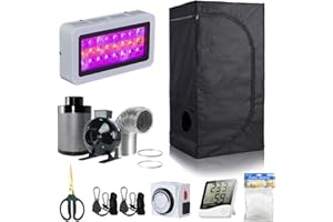 BloomGrow 24''x24''x48'' Grow Tent + 4'' Inline Fan Filter Duct Combo + 300W LED Light + Hangers + Hygrometer + Shears + 24 Hour Timer + Trellis Netting Indoor Grow Tent Complete Kit