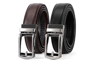 Men's Leather Ratchet Belt Pack of Two with Automatic Buckle，Adjustable, Scratch Resistant, Luxury Packaging
