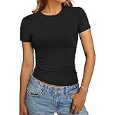GKBK Women's Casual Basic Going Out Tops Slim Fit Short Sleeve T Shirts Summer Crew Neck Tight Crop Tops
