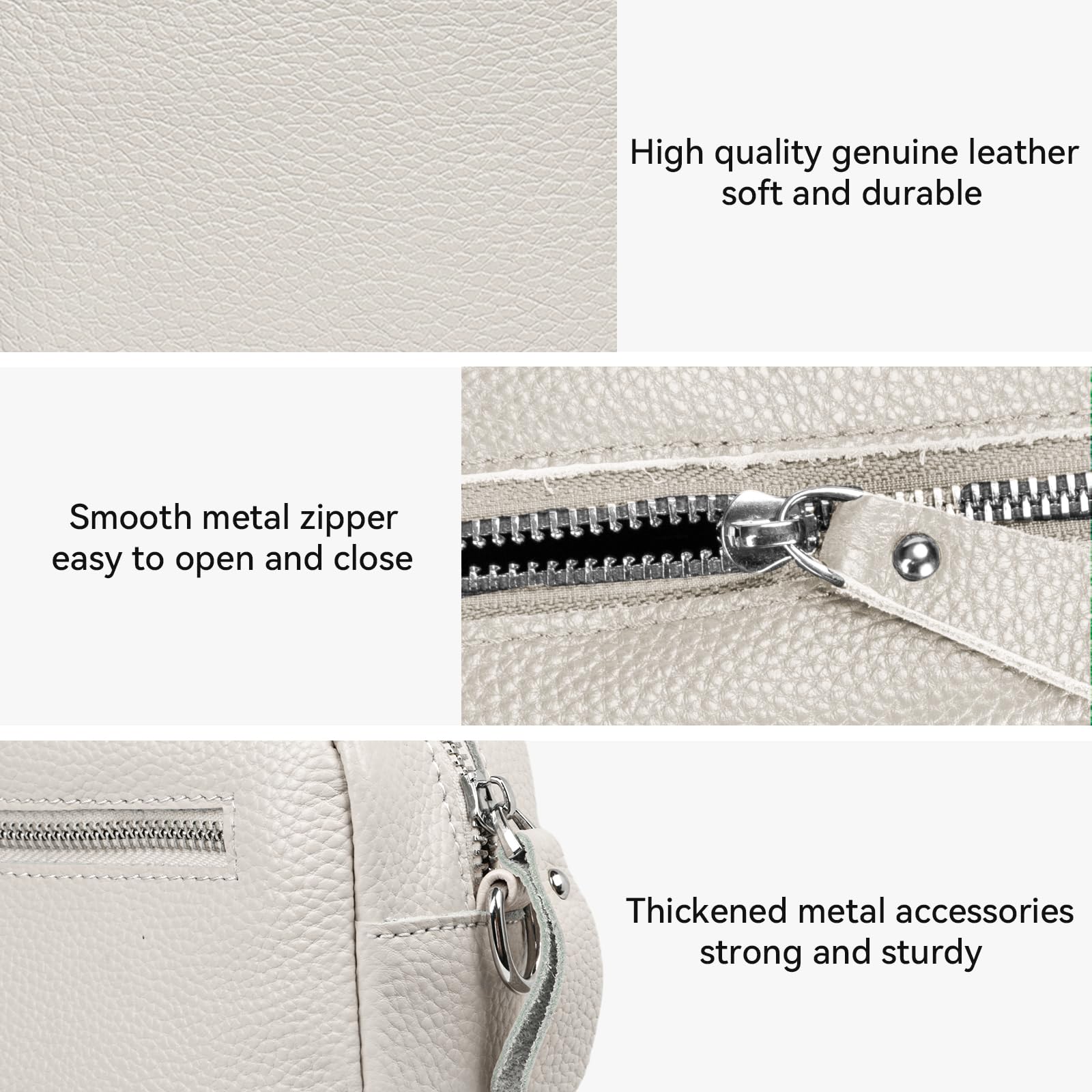 Crossbody Bag Damen, Echtes Leder Umhängetasche Klein Mode Mit Breitem Gurt, Schultertasche Handytasche zum Umhängen für Arbeiten Einkaufen Dating Reisen, Beige