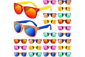 SIOLYAG 24 Pack Kids Sunglasses Bulk,Neon Retro Plastic Sunglasses for Kids,Colorful Novelty Sunglasses with UV400 Protection,Summer Pool Party Favors