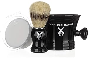 Van Der Hagen® Luxury Shaving Set - Total Men's Wet Shaving Kit w/Boar Bristle Brush, Scented Luxury Soap, Stand and Apothecary Mug