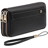 GAEKEAO Wallet for Women Clutch RFID Blocking Wristlet Leather Purse Large Capacity Credit Card Holder with Grip Hand Strap