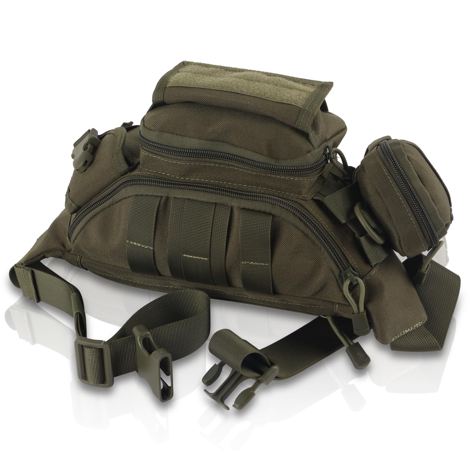 ToopMount Waist Pack Tactical Fanny Packs Large 9 Zip Pockets Adjustable Belt Sports Bum Bag Waterproof for Hiking, Biking, Fishing, Hunting (Green)