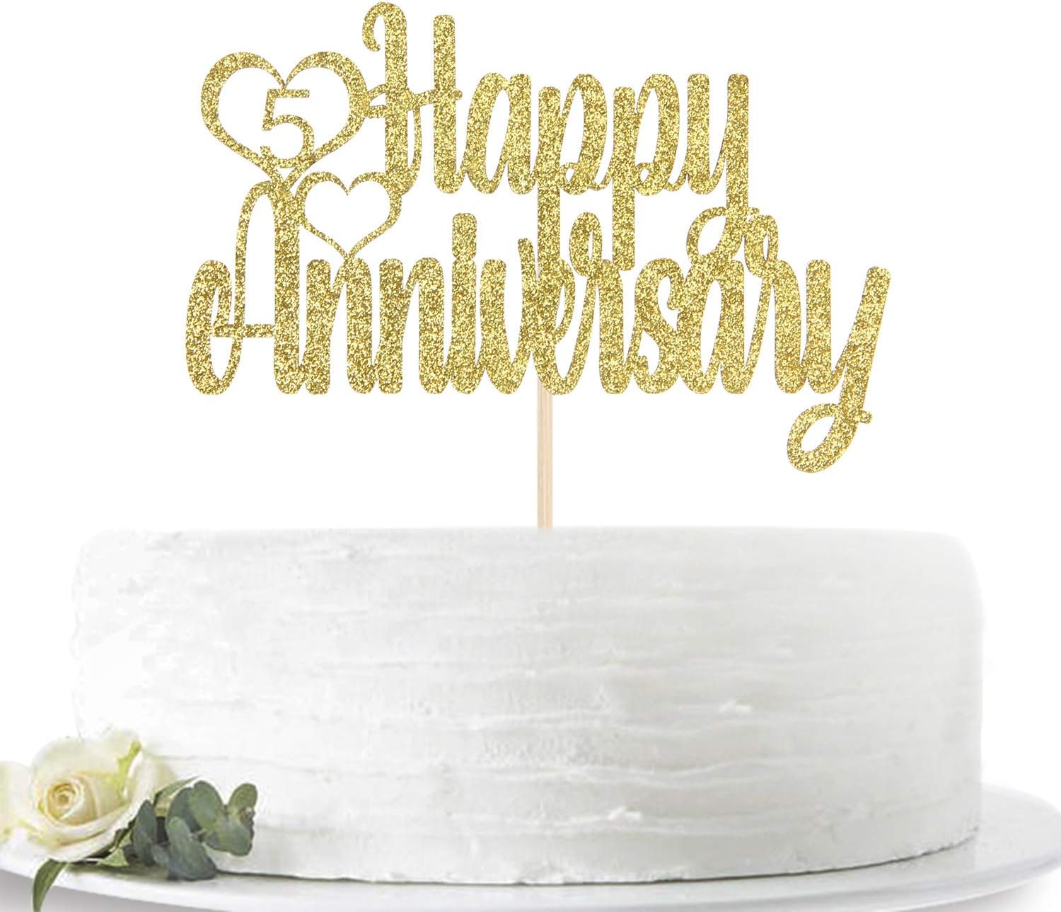 Amazon Com Gold Glitter Happy 5th Anniversary Cake Topper For 5th Wedding Anniversary 5th Anniversary Party 5th Birthday Party Decorations Toys Games