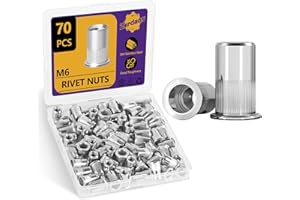 ZERDANS M6 Rivet Nut, 70PCS Metric 304 Stainless Steel Rivets Flat Head Rivnut Threaded Insert Nuts Assortment for Furniture, Automotive and Industrial Applications (M6-1.0mm)