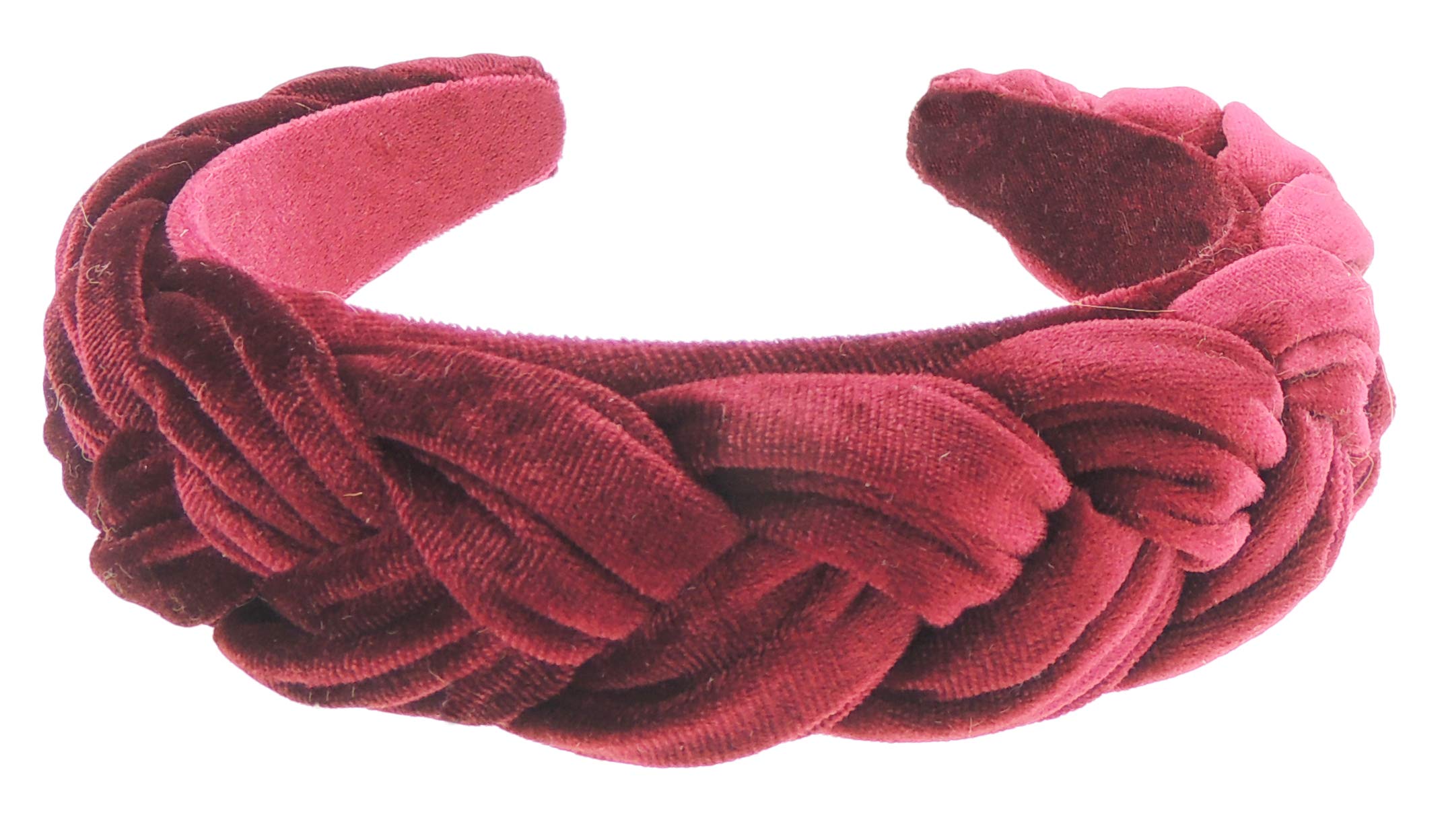 Womens Luxury Occasion Wedding Bridal Party Birthday Christmas Evening Luxury Wide Thick Plaited Braided Twist Turban Padded Velvet Velour Hair Hairband Accessories Headband Alice Band (Burgundy)