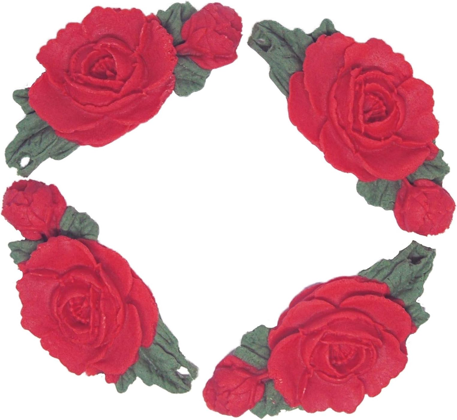 4 Rose Flower Garlands Edible Cake Decoration (Red)