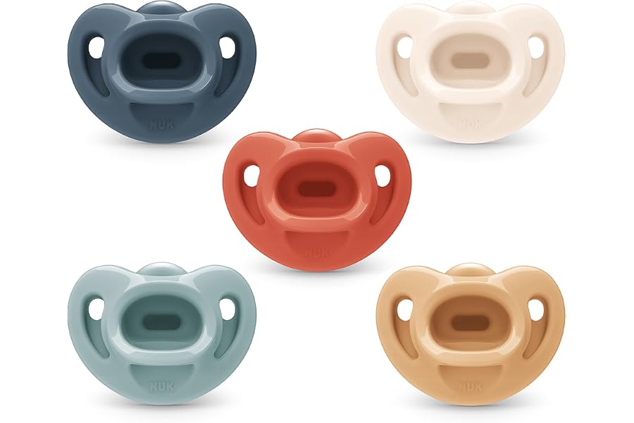 NUK Timeless Comfy Pacifier | 100% Silicone, One-Piece Design | BPA-Free, Gentle on Baby’s Skin | 5-Pack, for 0-6M