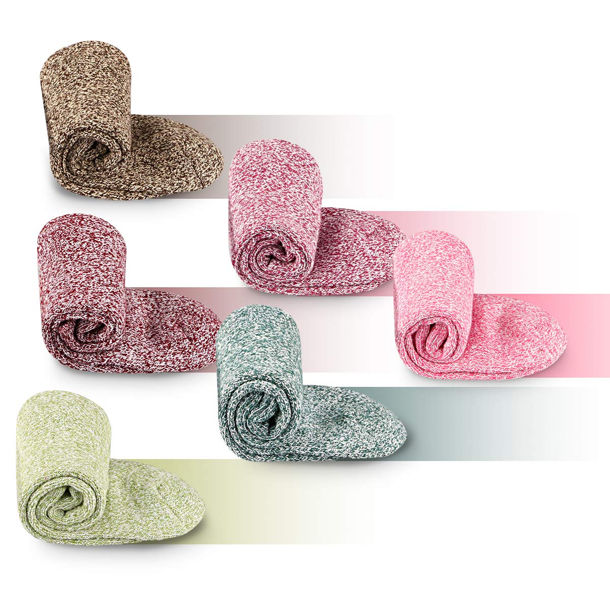 6 Pairs Womens Winter Socks Vintage Style Colorful Winter Warm Thick Knit Wool Cozy Crew Socks
