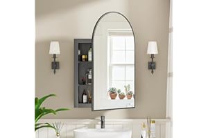 Mepplzian Recessed Medicine Cabinet for Bathroom,Brushed Black Arched Medicine Cabinet with Mirror,Arch Mirrored Medicine Cabinets Recessed,Bathroom Mirror with Storage,Open from Left to Right 20x30