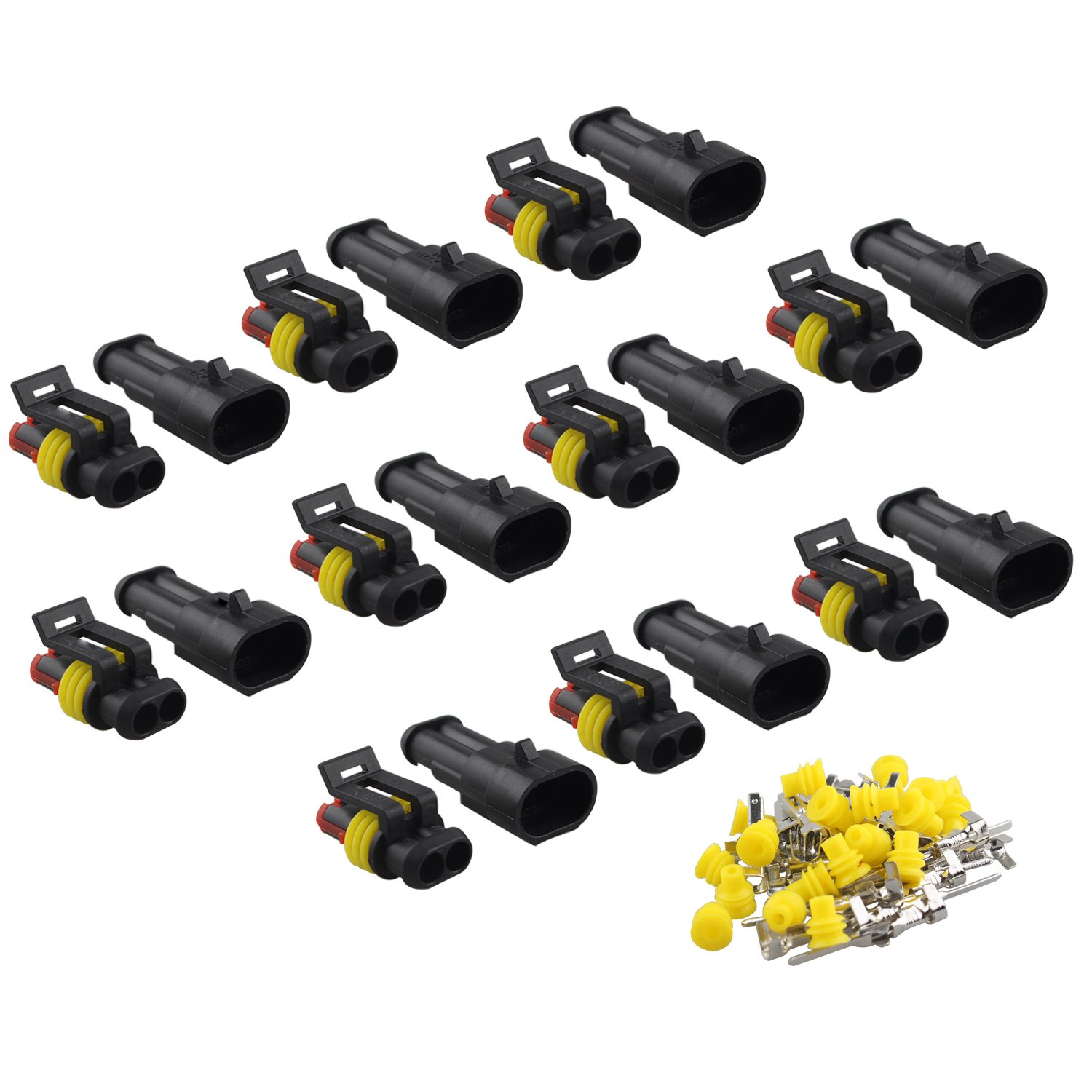Futheda 10pcs 2 Pin Way Waterproof Connector IP67 Supersealed PA66 Nylon Housing Series Terminal Sockets AC/DC Plug for Motorcycle Scooter Car Truck Quad Bike Caravan Marine Jet Ski Boats
