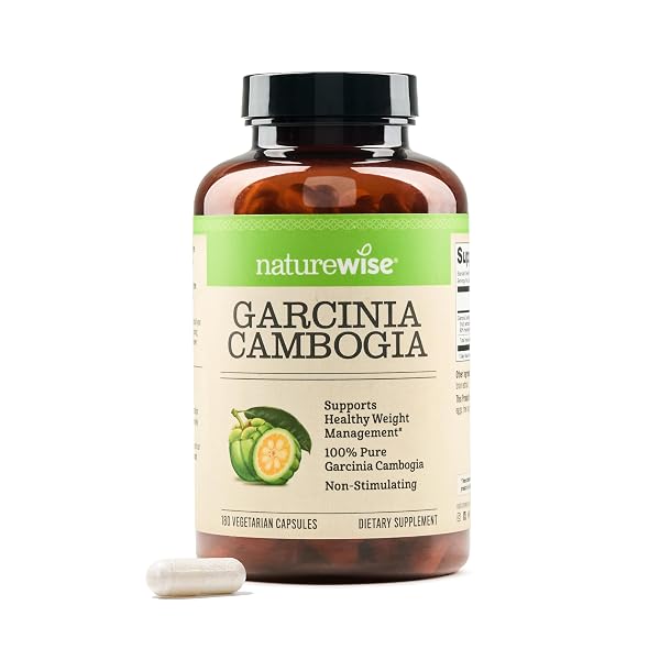 NATUREWISE GARCINIA CAMBOGIA – 60% HCA CONCENTRATION EXTRACT, NATURAL SUPPORT FOR WEIGHT GOALS AND ENERGY LEVELS – VEGAN, NON-GMO, GLUTEN FREE – 180 CAPSULES[2-6 MONTH SUPPLY]