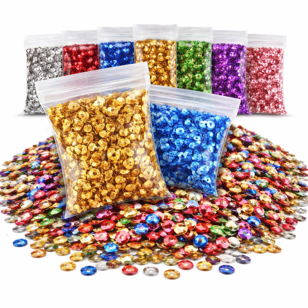 Perlin - 12000 pieces. Sequins Diameter 4 mm 10 Colours Set Bowl Domed for DIY Clothing and Jewellery, Craft Metallic Crafts, Sequin Bomb