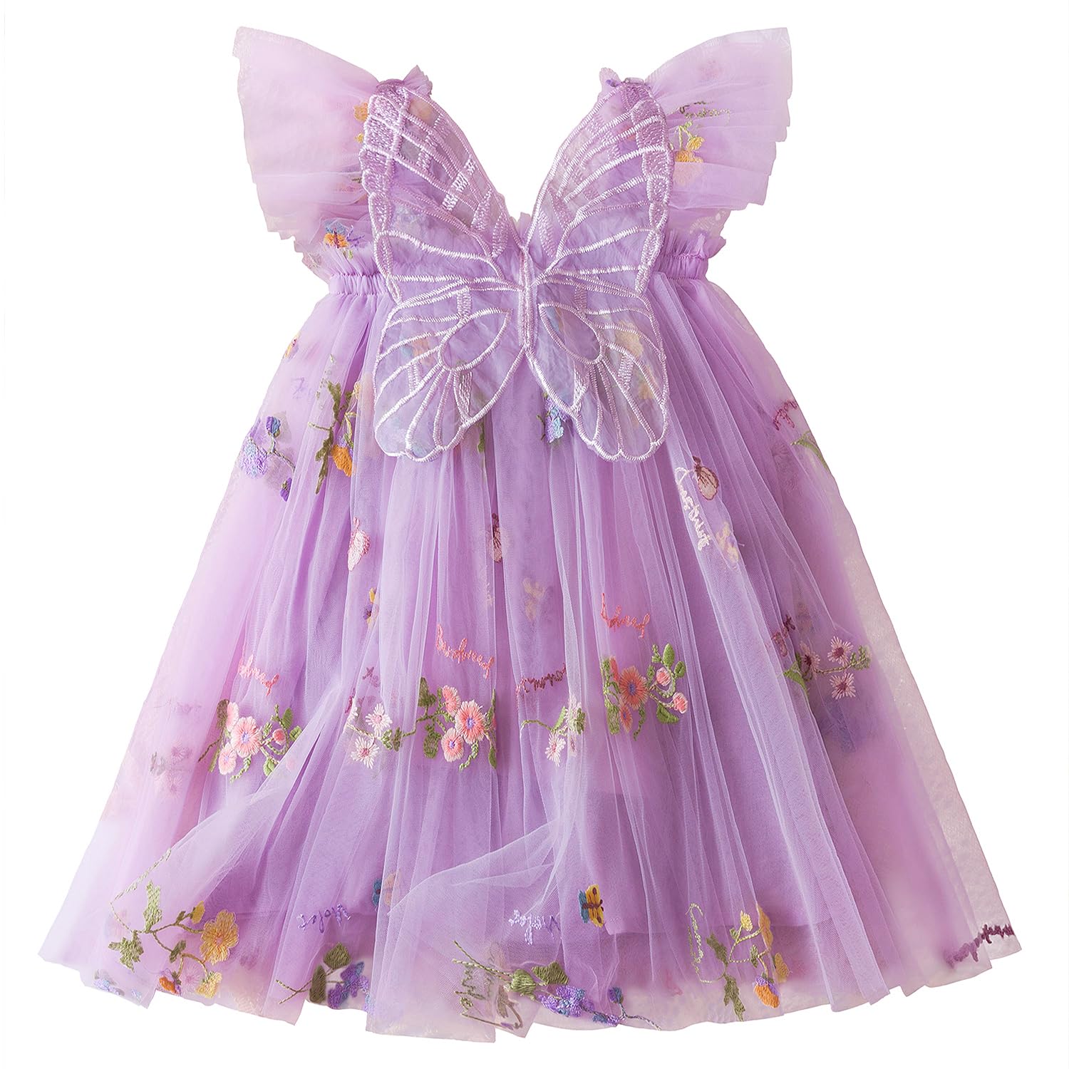 Photo 1 of NNJXD Baby Girl Flower Embroidery Tulle Dress Butterfly Toddler Birthday Party Dresses 2109 Purple Size(90) 12-24 Months