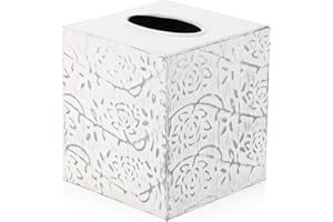CRAFTSMAN ROAD Country Chic Modern Farmhouse Tissue Box Holder, Decorative Metal Tissue Cover, Rustic Square White Style