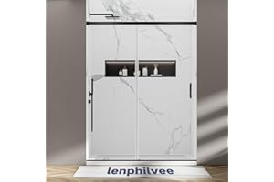 LENPHILVEE Frameless Shower Door, 56-60" W x 76" H Single Sliding Glass Shower Door, 5/16" (8mm) Thick Clear Tempered Glass with Nano Coating, Easy to Clean, SUS304 Stainless Steel Hardware Clear