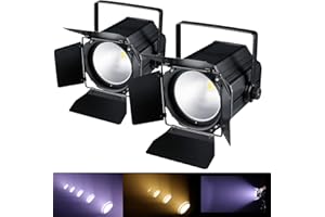 DJXFLI COB Stage Lights with Barn Doors, COB Par Light 200W LED 3500~7500K Warm White & White, DMX512 Master-Slave Sound DJ Lighting Spotlight Fresnel for Church Concert Wedding (2-Colors Style, 2)