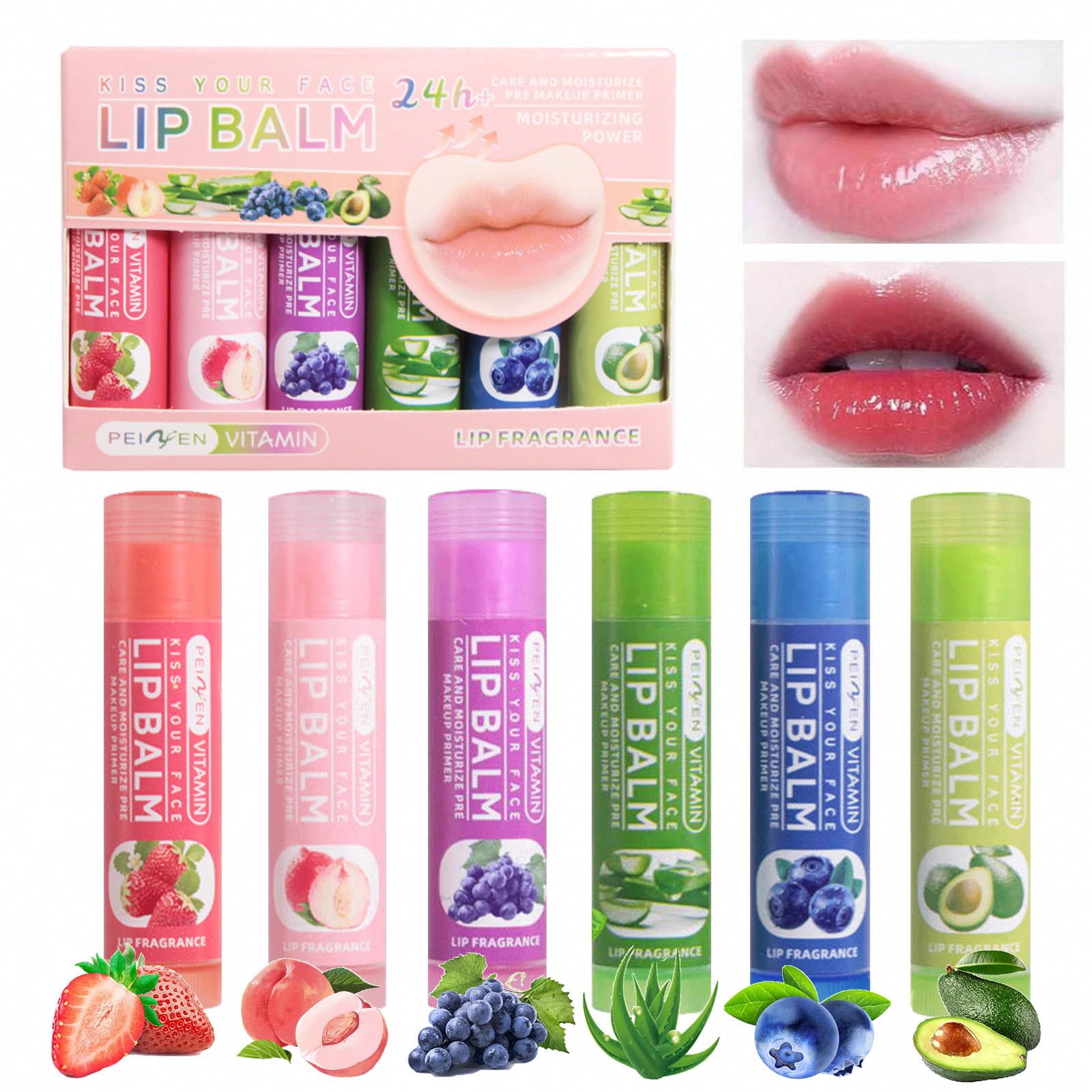 mercham 6 Pack Organic Lip Balm Set, Fruit Lip Repair Balm Multipack, Moisturizing Lip Balm for Dry Cracked Lips, Lip Salve for Soft & Smooth Lips, Lip Care Balms for Girls and Kids