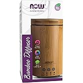 NOW Essential Oils, Ultrasonic Real Bamboo Aromatherapy Oil Diffuser, Extremely Quiet, Heat Free and Easy to Clean, Color Changing LED Diffuser