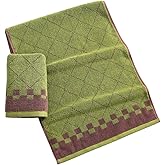 Absnuopt Green Hand Towel Set of 2 Super Soft 100% Cotton Towels Quick Dry Ultra Absorbent Brown Colorblock Modern Square Design Decorative Hand Towel for Bathroom 13 x 29 Inch