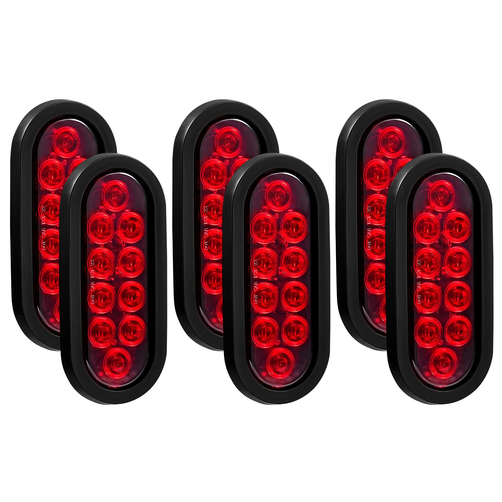 Photo 1 of PVerandio 6 Inch Oval LED Trailer Tail Lights 6Pcs Red 10 LED Tail Lights for Trucks RV Jeep 6" Oval LED Stop Turn Tail Lights w/ 3-pin Water Tight Plug & Flush Mount Grommets Sealed 12V