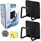 Eksinzenith 2Pcs Sponge Holder for Kitchen Sink, Strong Adhesive Sponge Holder for Sink Counter, Dish Sponge and Brush Organization Holder, Premium SUS304 Stainless Steel Rust Proof Waterproof-Black