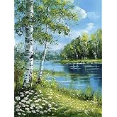 5D Diamond Art Kits for Adults Trees Lakes, DIY Diamond Painting Art Nature Scenery Round Full Drill Crystal Diamond Embroidery Paintings Arts Craft for Home Office Wall Decor 12X16 Inch