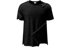 Fififlip Men's Post Shoulder Surgery Shirts Tear Away Recovery Short Sleeve Full Open Side Snap Chemo Shirt Adaptive Clothing