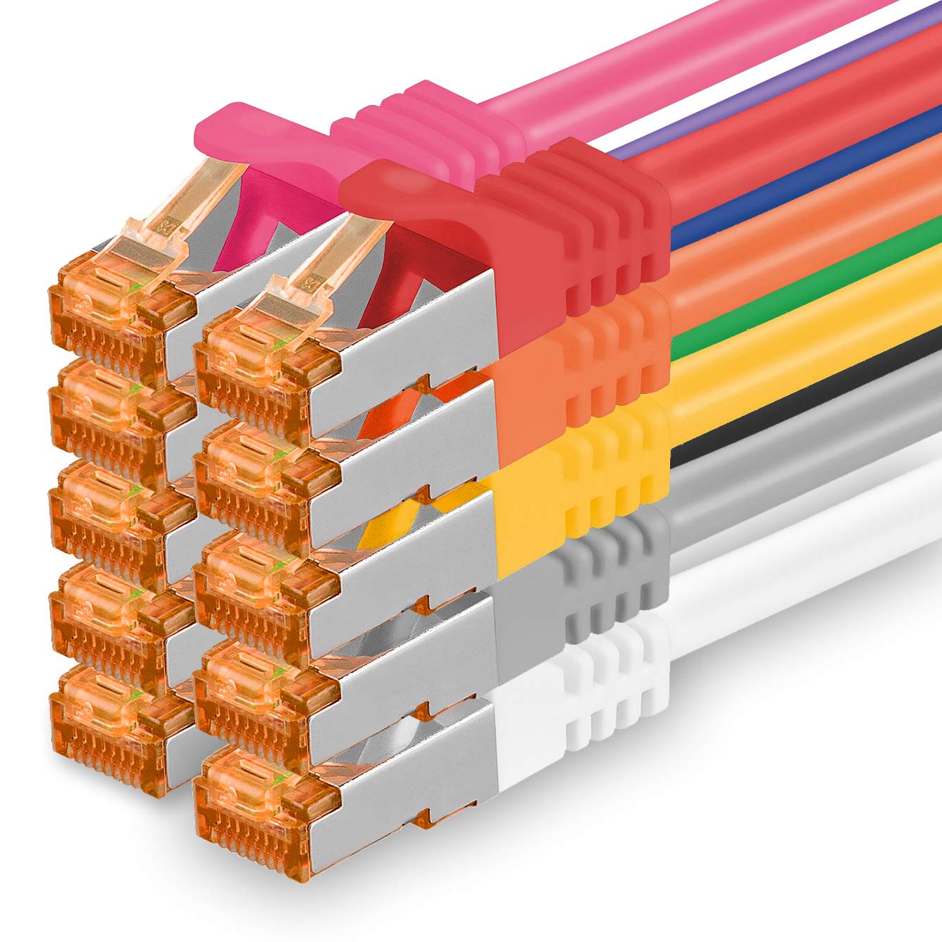 1aTTack.de 686530 Cat7-10x 1.5m - Network Cable Cat 7 Ethernet LAN 10 Gb/s PIMF LSZH 10 Colours