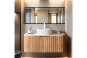 AMBROVANIA 36 inch Bathroom Vanity with Sink, Floating Cabinet with Ultra-Thin Ceramic Basin and Marble Top, Large Storage Drawer, Soft-Close Design, Nature Wood