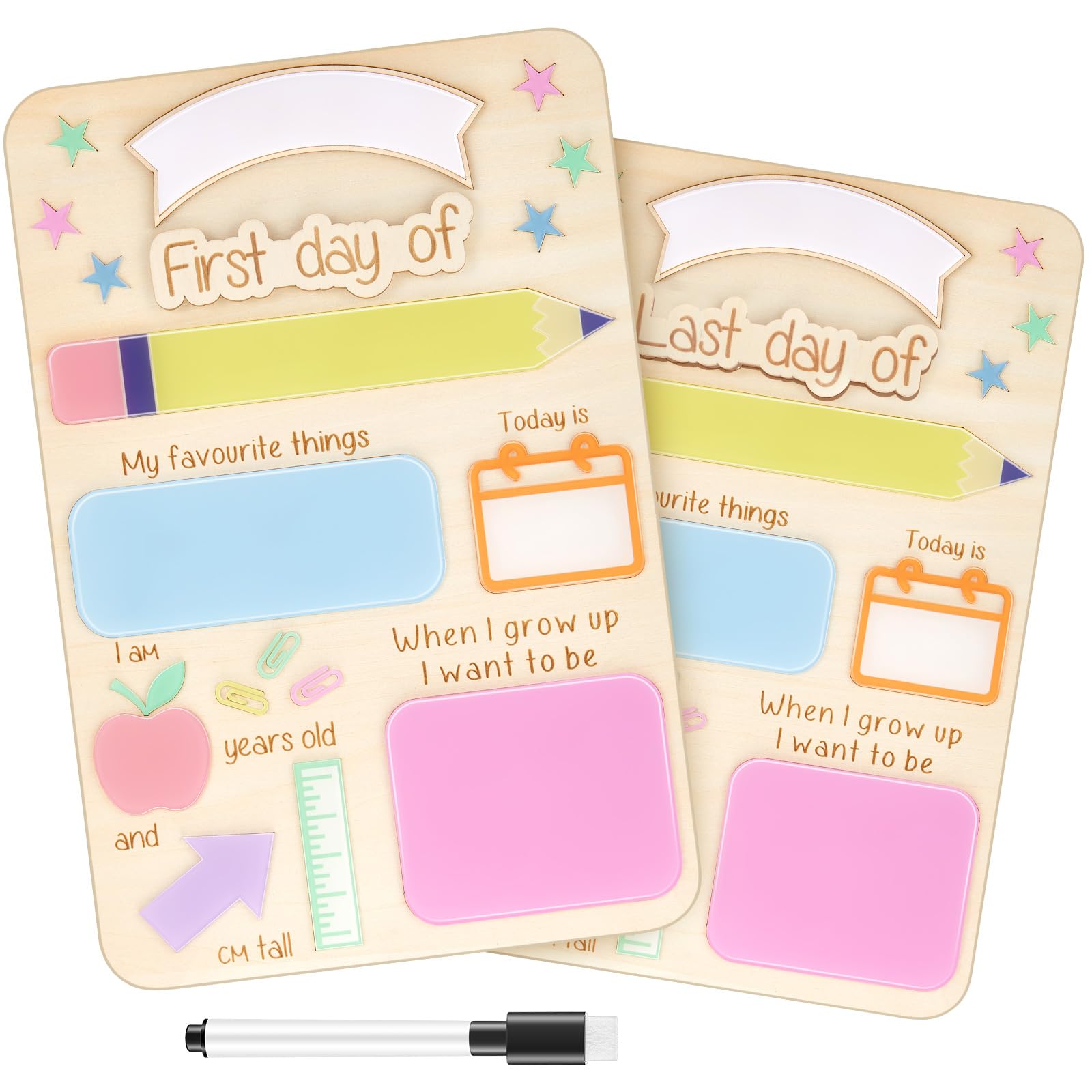 Photo 1 of CroBlissful 1 Set First and Last Day of School Board with Marker First Day Sign 11.8'' x 7.9'' Back to School Chalkboard for Kids Preschool Kindergarten 1st Grade, Tear off The Film Before Use