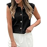Tankaneo Womens Cropped Cap Sleeve Denim Vest Summer Button Down Jean Tank Tops Trendy Casual Waistcoats
