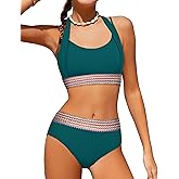 HOTOME Girls Swimsuit 2 Piece Color Block Halterneck Bikini Sets with Adjustable Straps High Waist Girls Bathing Suits 9-16Y