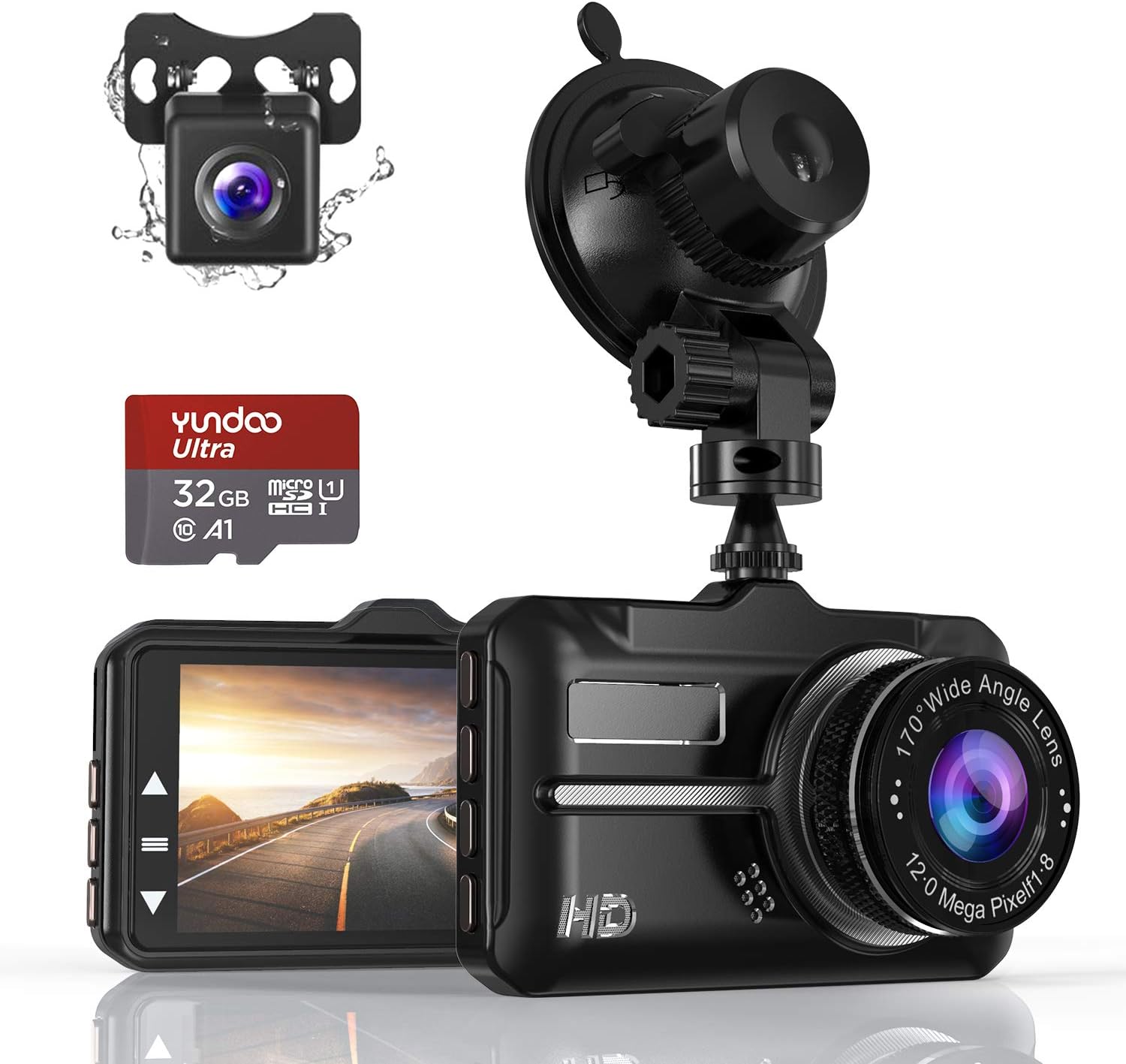 Dash Cam, ZIAMRE Front and Rear Car Camera with FHD 1080P 3 Inch LCD Screen, 32G SD Card Included, Equipped with 170°Wide Angle, Night Vision, G-Sensor, Parking Monitor, Loop Recording