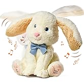 TUMAMA Bunny Stuffed Animal - Musical Stuffed Animal with Moving Ears, Features Singing, Recording, Repeating for Toddlers, Interactive Stuffed Bunny Plush Gift Toys for Boys and Girls