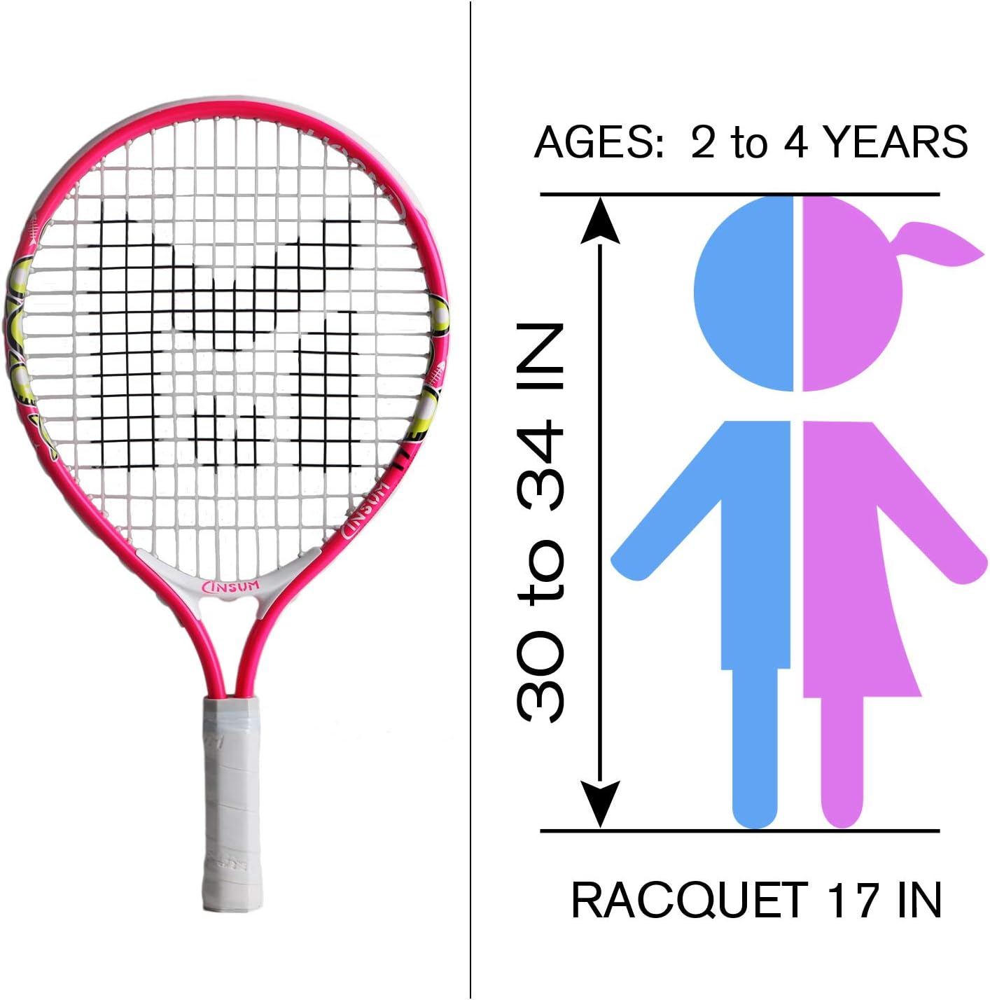 insum Kids Tennis Racket Starter Kit for Kids with Shoulder Strap Bag Mini Tennis Racket Toddler Tennis Raquet 17 Inch for Age 4 and Under : Sports & Outdoors