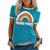 YEXIPO Graphic Tees for Women Short Sleeve Summer Tops Funny Letter Printed Loose Casual T Shirts