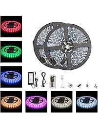 Led Strip Light Waterproof 600leds 32.8ft 10m Waterproof Flexible Color Changing RGB SMD 5050 600leds LED Strip Light Kit with 44 Keys IR Remote Controller and 12V 5A Power Supply