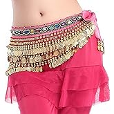 MUNAFIE Belly Dance Hip Scarf Belly Dancing Multi-Row Coin Noisy Belt Skirt